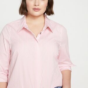 NWT Universal Standard Pink and White Striped Elbe Long Sleeve Button Down Shirt